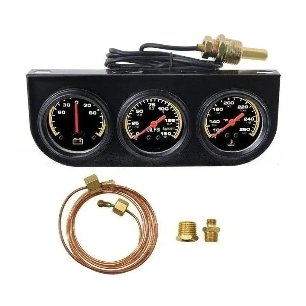 

Universal Car Meter 52MM 3-in-1 Combination Gauge Oil Pressure Water Temperature Volt Gauge