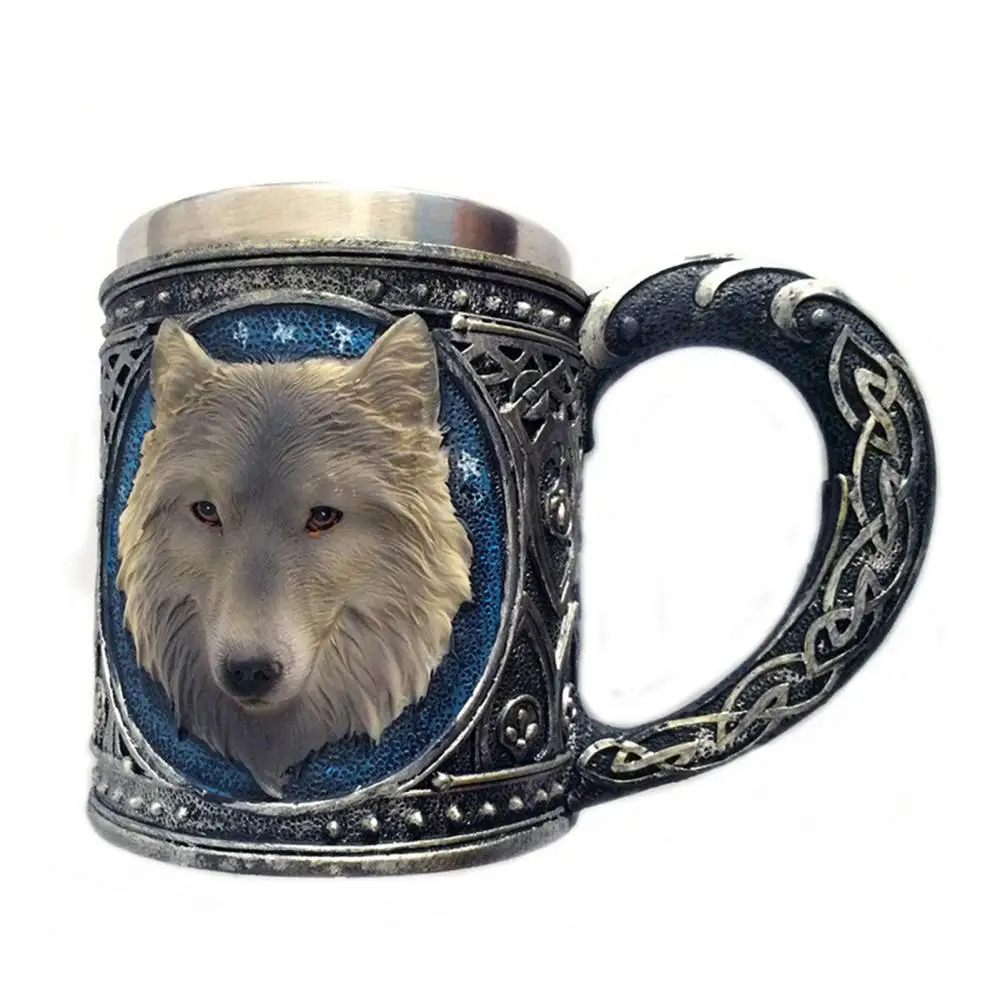 2020 new Wolf Head Stainless Steel Resin Beer Juice Milk Water Cup Home Office Coffee Mug dropshipping