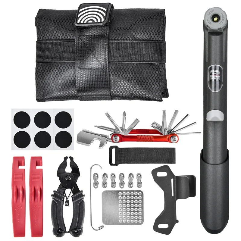 Bike Repair Kit with Mini Pump & Patch Kit, 16-in-1 Multitool Wrench Set, Bicycle Tool Bag for Mountain Road Bike Emergency