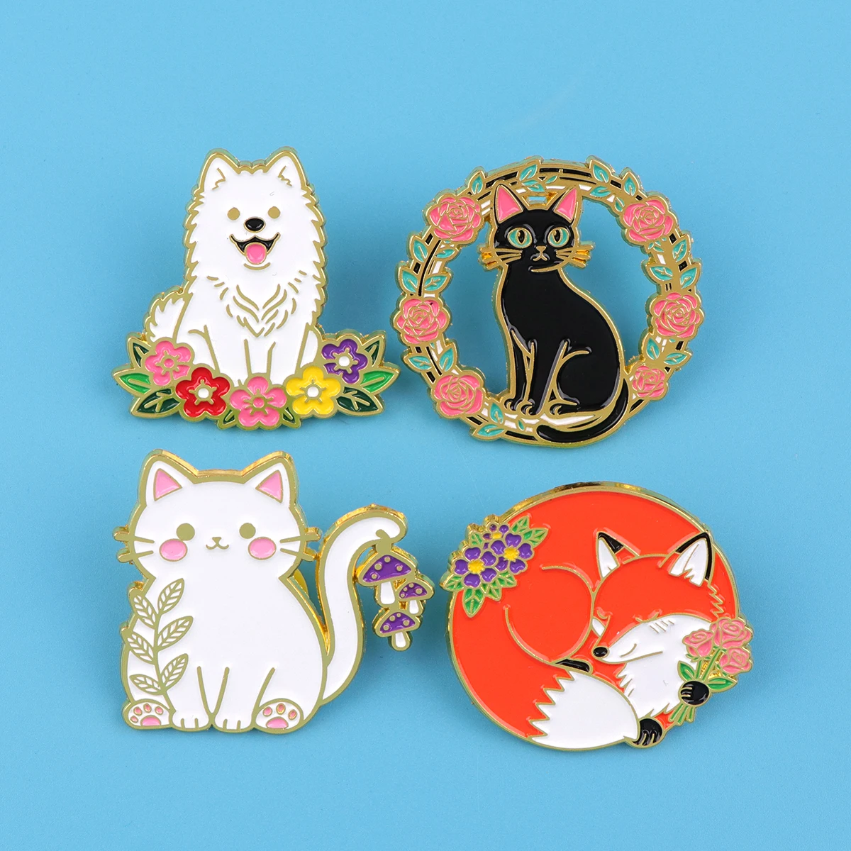 مزيج 5 قطعة/المجموعة لطيف الحيوانات والزهور المينا دبابيس بروش معدني على ظهره قبعة حقيبة طوق شارات مجوهرات الأزياء جمع الهدايا #4