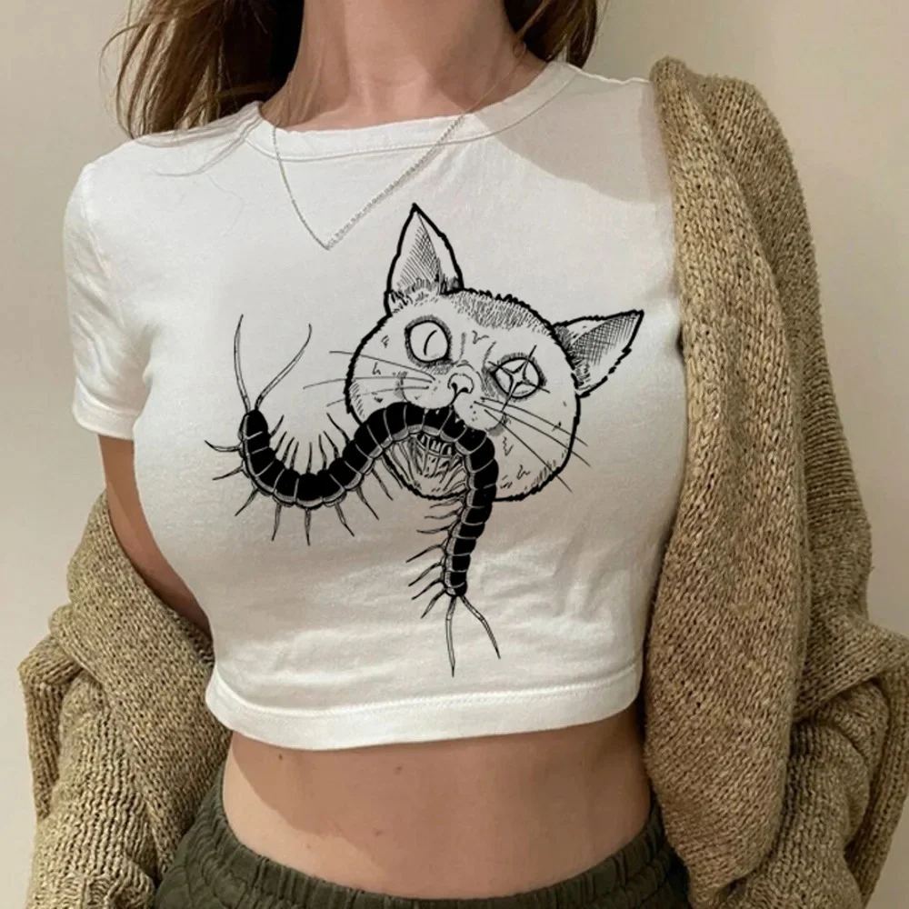 Junji Ito crop top shoujo vintage scene  clearance sales top tees anime japanese grunge scene  funny