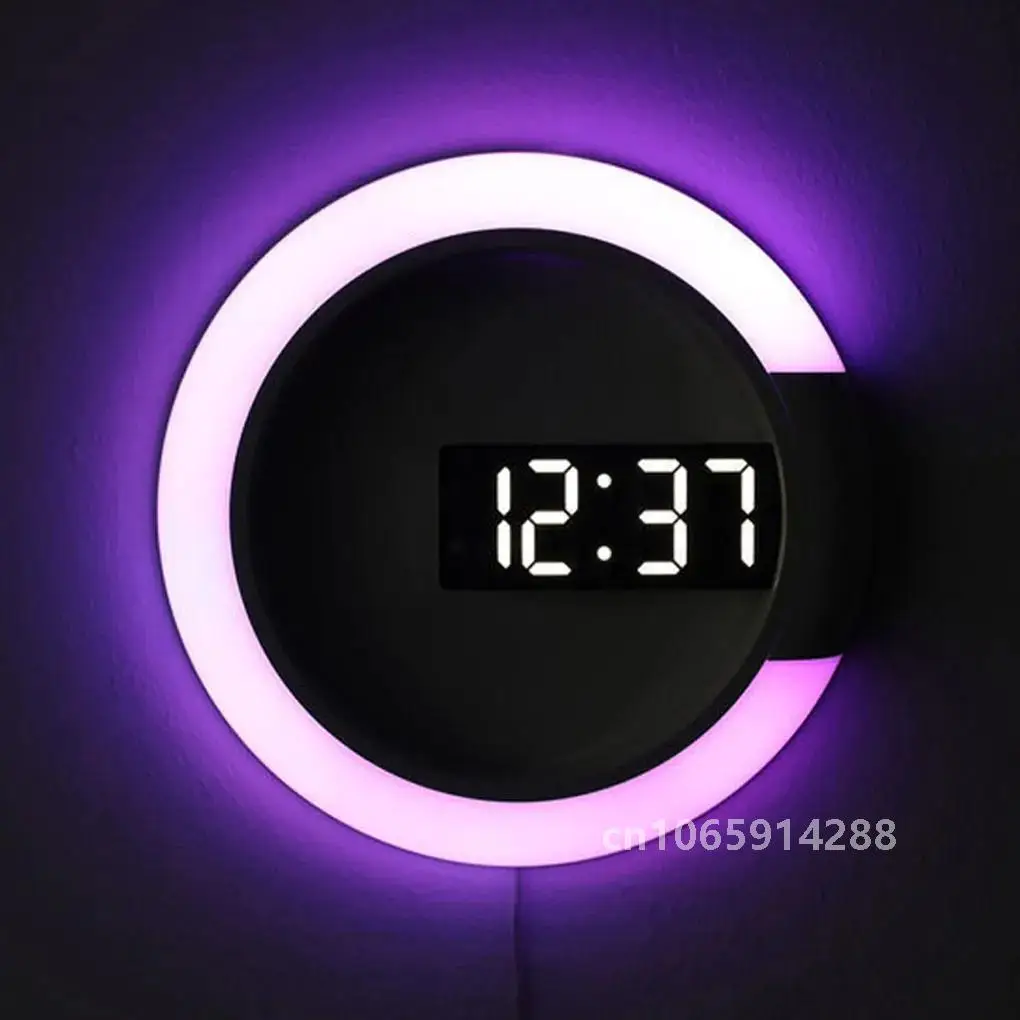 7-color Digital Alarm Clock Wall Temperature Thermometer Nightlight Table Clocks LED Adjustable For Home Decorations