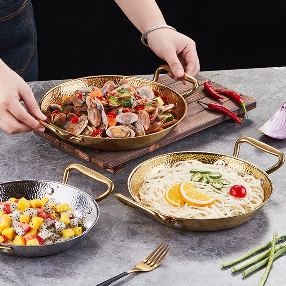 

Double Handle Stainless Steel Cooking Pan Household Hot Kitchen Cookware Heat Resistant Multi-Function Seafood Rice