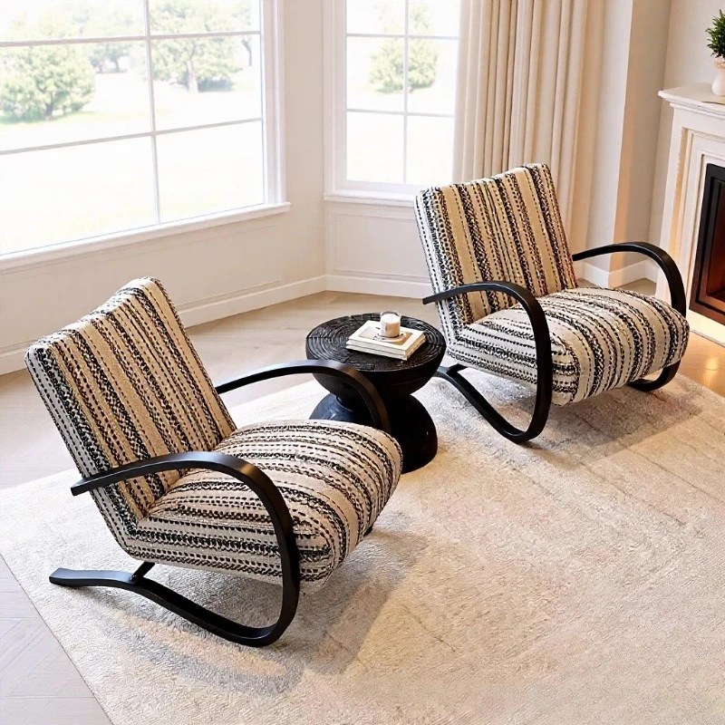 Striped retro single sofa chair antique burke balcony hotel bed and breakfast bedroom study Italian lounge chair recliner
