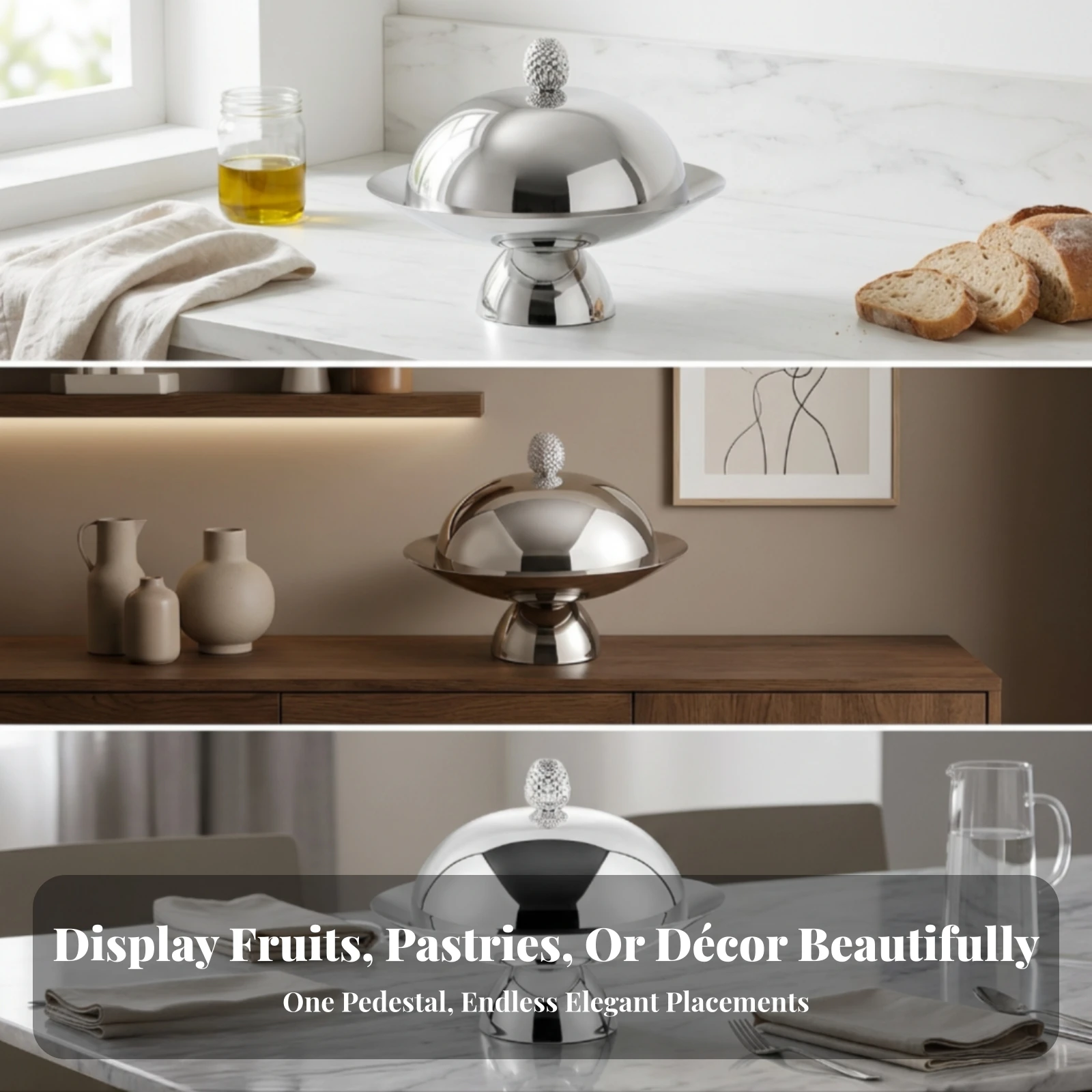 Serving Tray with Cover Elegant Cake Stand with Dome Cover Pedestal Cake Stand with Dome Mirrored Covered Fruit Bowl Domed