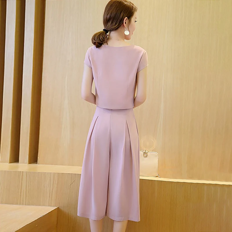 New Summer Fashion Korean Short-Sleeved T-Shirt And Wide-Leg Pants Suit For Women