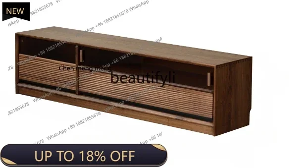 

P178 Solid Wood TV Cabinet North America Black Walnut Small Apartment Audiovisual Cabinet Modern Minimalist Glass Locker
