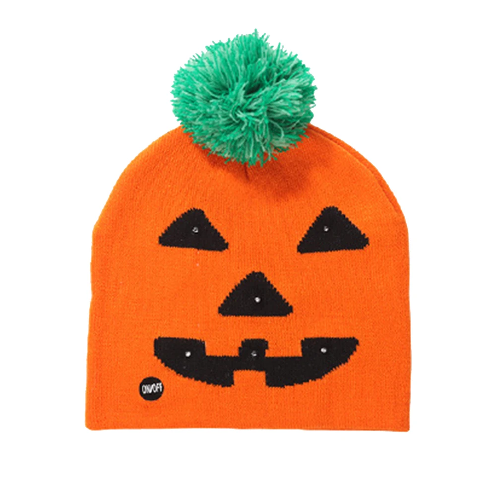 

Pumpkin Lighting Halloween Beanie Orange Knitted Knitted Halloween Glowing Hat Hat for Kids Fits Most