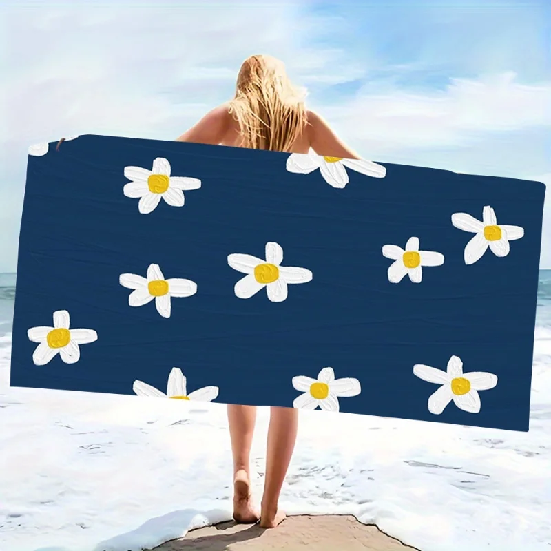 Daisy Print Summer Beach Towel Super Absorbent Quick Dry Microfiber Bath Blanket Cute Floral Art for Picnic & Seaside Relaxation
