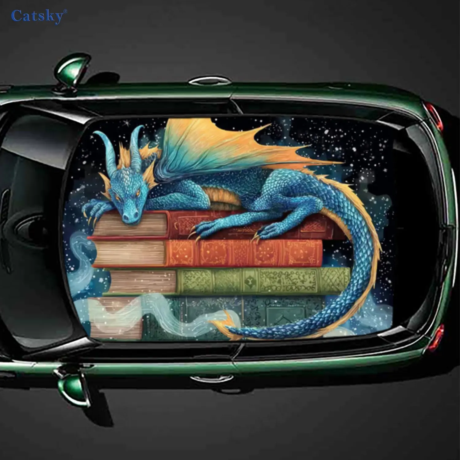 Blue dragon on a pile of books PVC material self-adhesive waterproof car roof sticker, paste firm and anti-ultraviolet, waterpro