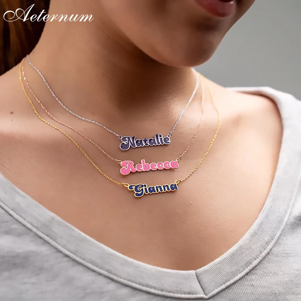 Gepersonaliseerde aangepaste naam ketting voor vrouwen roestvrij staal emaille brief hanger kleurrijke Engelse naam Festival sieraden cadeau