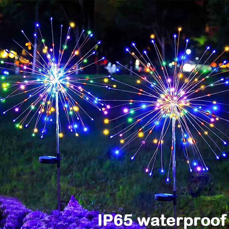200LED Solar Firework Lamp Outdoor Dandelion Fairy Light Copper Wire LED Lawn Decoration