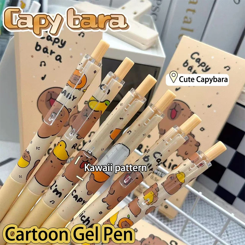 6Pcs Kawaii Cartoon Capybara Gel Pen Cute Quick-Drying Writing Smooth Pressing Neutral Pen School Supplies Aesthetic Stationery