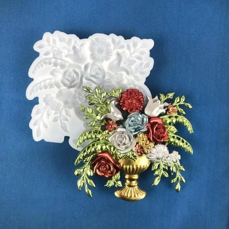 

Y08C Rose Flowerpot Силиконовая плесень украшайте плесени DIY Plasters