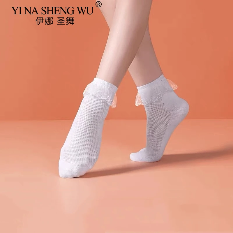 Kid's Latin Dance Socks Girls White Princess Socks Sweet Lolita Latin Dance Lace Socks Modern Dance Breathable Cotton Short Sock