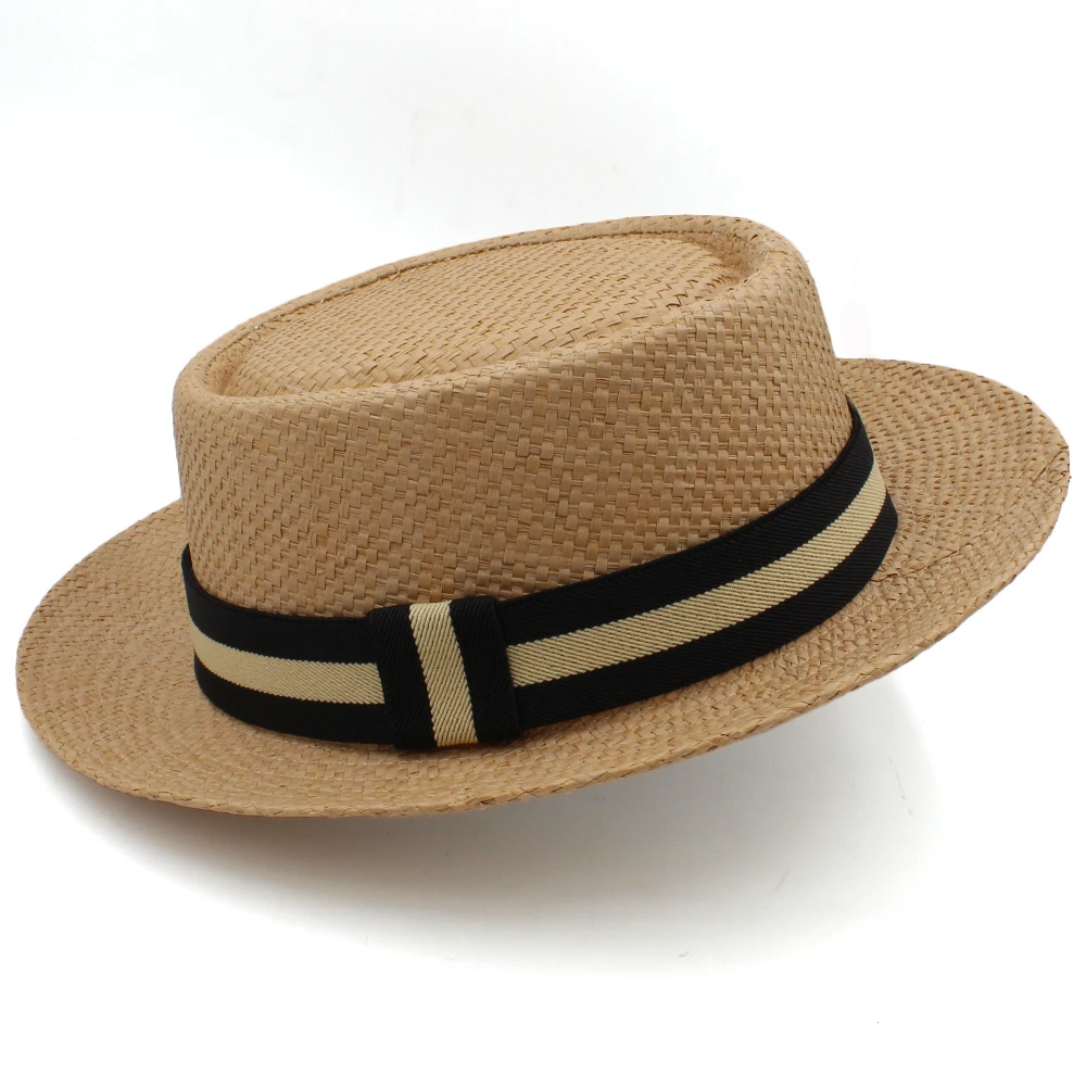 Lager Size Adjustable US 7 1/2-7 5/8 UK L-XL Men Women Straw Pork Pie Hats Summer Sunhat Boater Cap Sailor Sombrero Beach Fedora