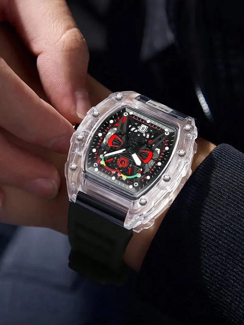 جديد الرجال كوارتز ساعة شفافة حالة سيليكون حزام مضيئة التقويم ساعات المعصم الترفيه الرياضة نمط ساعة كوارتز للرجال