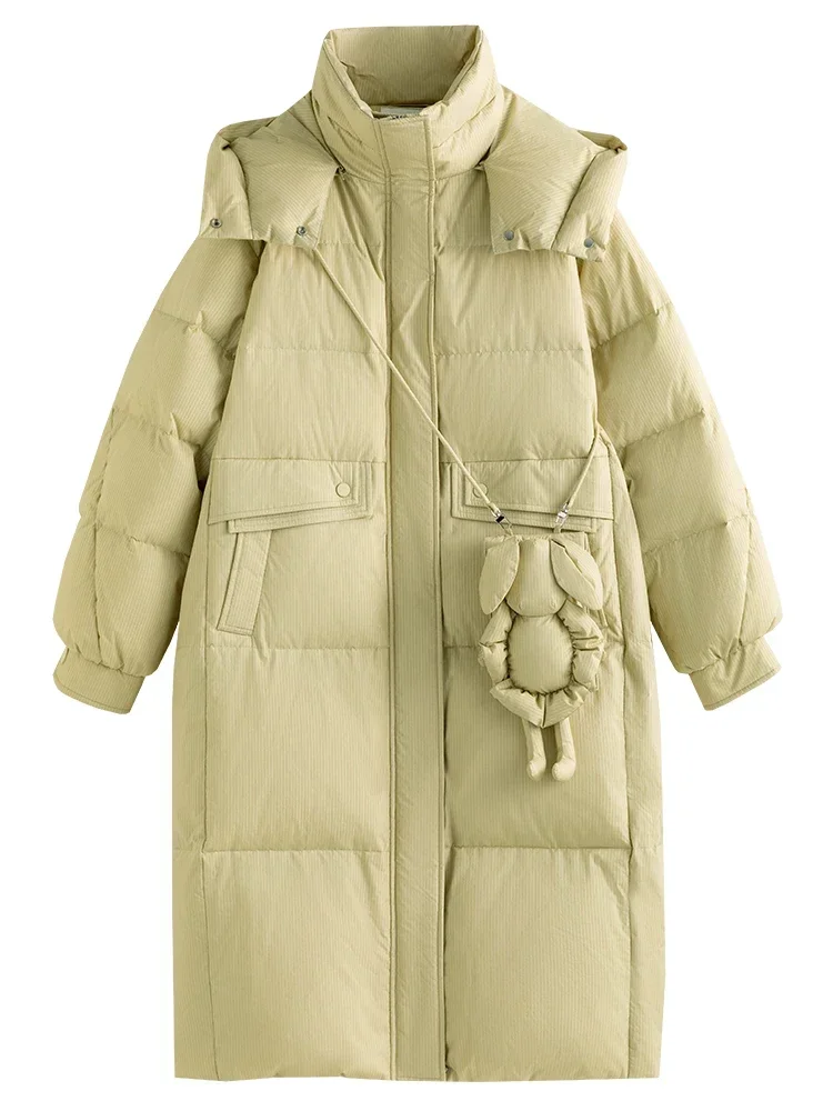 FSLE 211G Filling Capacity Women Solid Duck Down Jackets Detachable Bunny Bag Design Long Warm Down Jacket Winter Coats