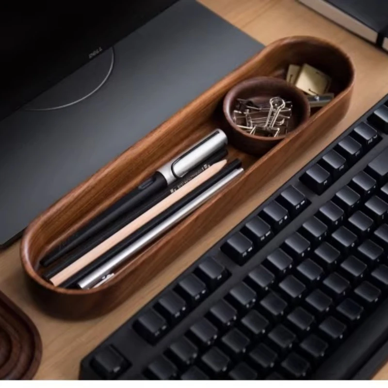 

Paperclip Style Wooden Storage Box Black Walnut Pen Holder for Desk Pencil Case Office Desktop Catchall Tray Organizer