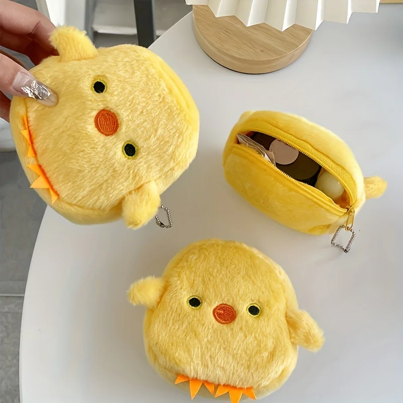 Compact Daily Plush Coin Purse, Cute Chick Design Keychain Wallet for Women & Teens, Versatile for Keys, Cash & Card Storage