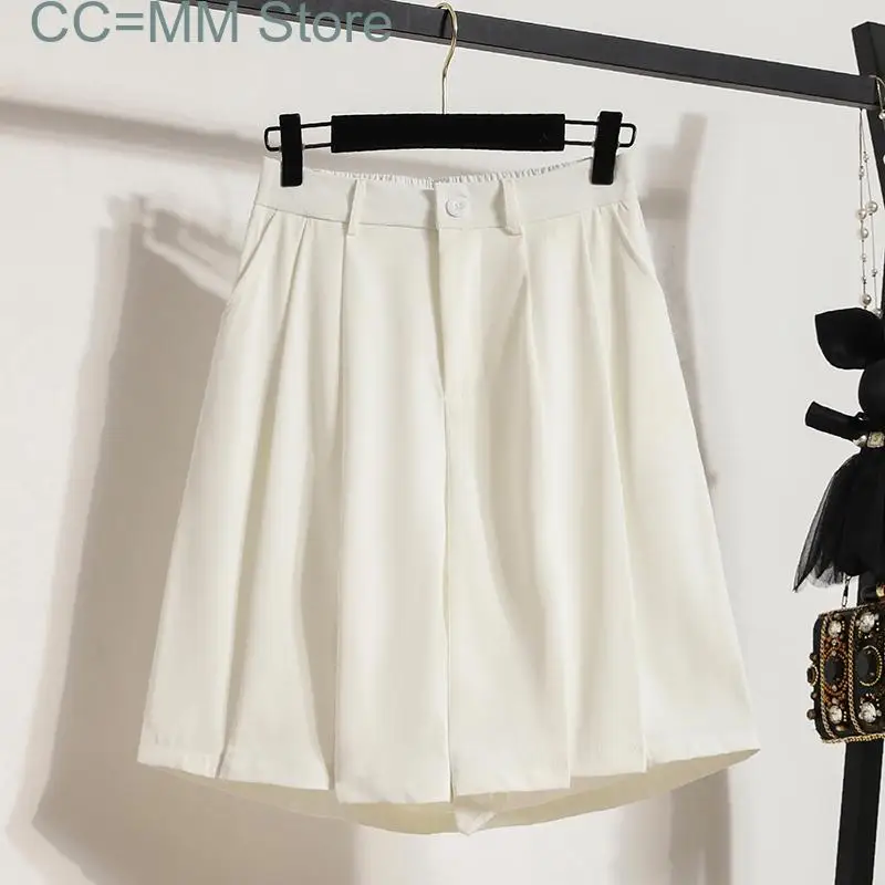 

New High Waisted Suits Shorts for Women Summer Korean Fashion Elastic Band Shorts Office Ladies Casual Wide Leg Shorts