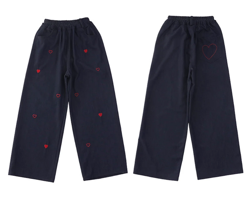 2026 Neue Sommer-Jeans für Mädchen mit Herz-Stickerei, Denim-Hosen für junge Teenager-Mädchen, trendige coole Kinder-Mädchen-Hosen mit weitem Bein – Detail 9