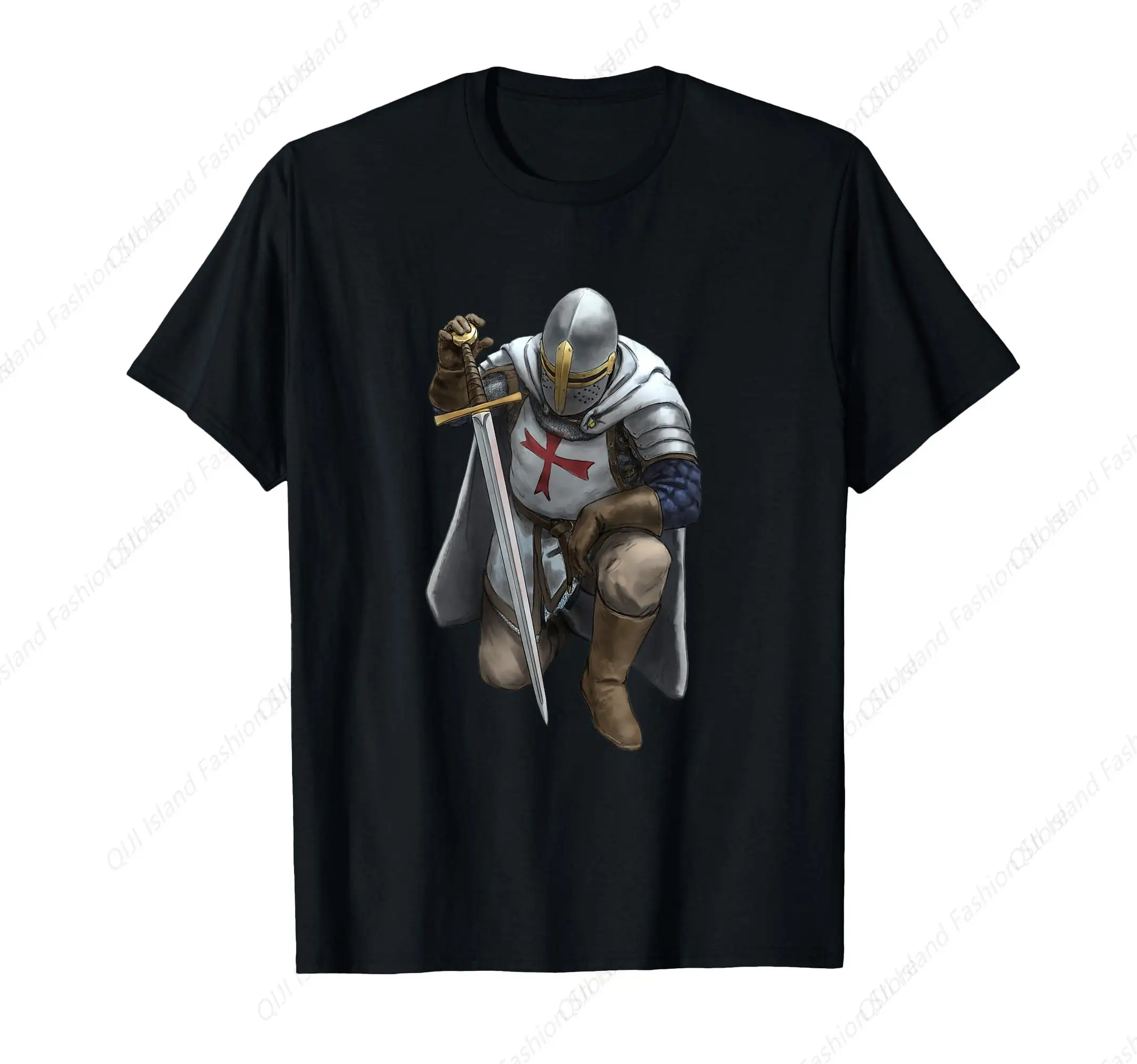 

Kneeling Knight Templar Warrior with Cross and Chainmail T-Shirt