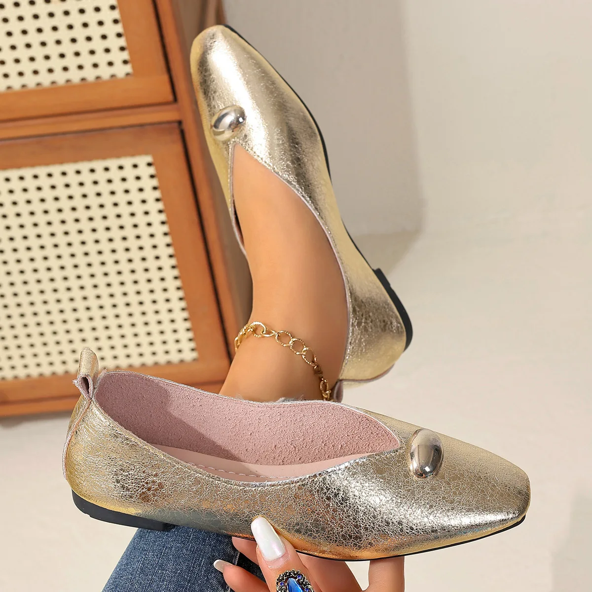 

Women Flats Plus Size French Style Shoes One Step Shallow Square Toe new Loafers Comfortable Versatile Summer Shoes For Women