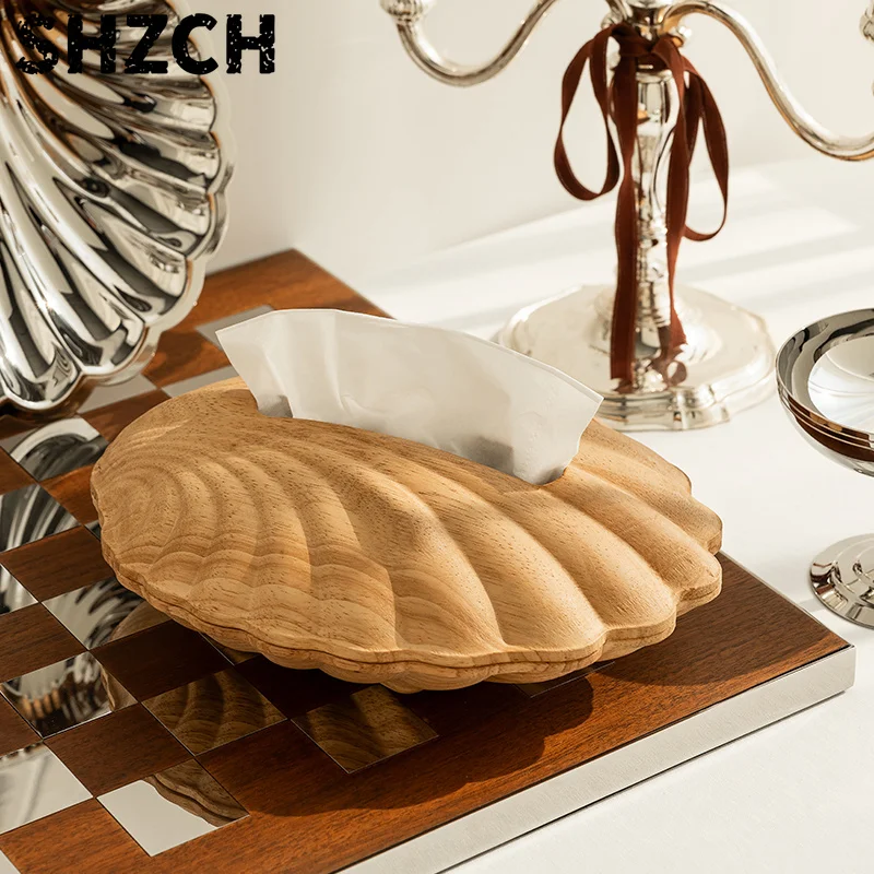 Minimalist Wood Tissue Box Nordic Living Room Tissue Organizer Bathroom Storage Box Creative Shell Dining Table Decoration