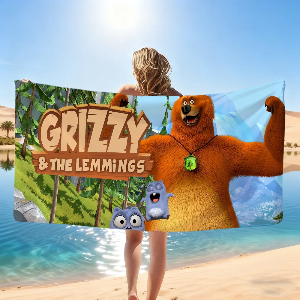 G-Grizzy Cartoon L-Lemmings Towel Gift for Travel Gym Sauna Travel Spa Shower Camping Quick Dry Sports Beach Towels Soft Pool
