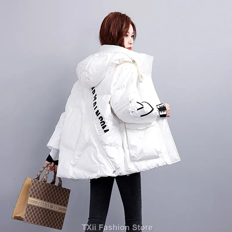 Korean Fashion Winter Short Jacket Women Waterproof Shiny Candy-Colored  Down Padded Coat Female Loose Hooded Parker Overcoat