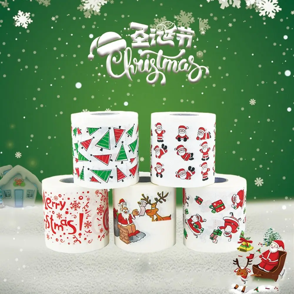 10*10cm Christmas Toilet Paper Santa Claus Printed Christmas Themed Pattern Decor Tissue Roll Napkin Christmas Paper Towels