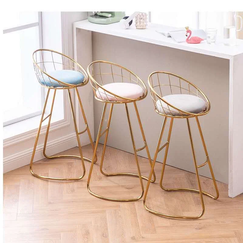 Bar Stools For Home Nordic Golden Backrest Chair Modern Iron Furniture Simple High Foot Stool Makeup Softbag Dressing Chairs