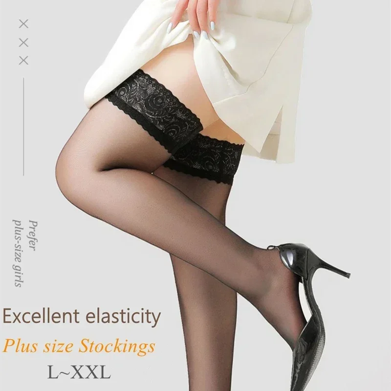 Plus Size Stocking with Anti-slip Lace Legging Party Dress Sexy OverSize Women Black Fishnet Stockings Over Knee Long Socks XXXL