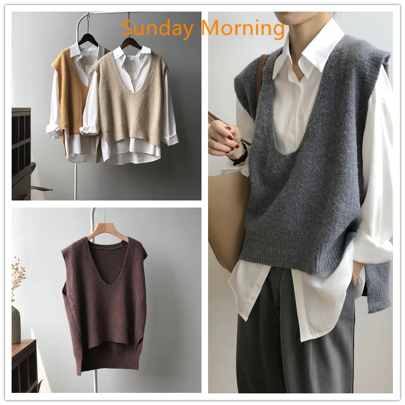 

Knitted vest for women in autumn, layered V-neck, Korean version, casual, loose, fashionable sleeveless vest for women
