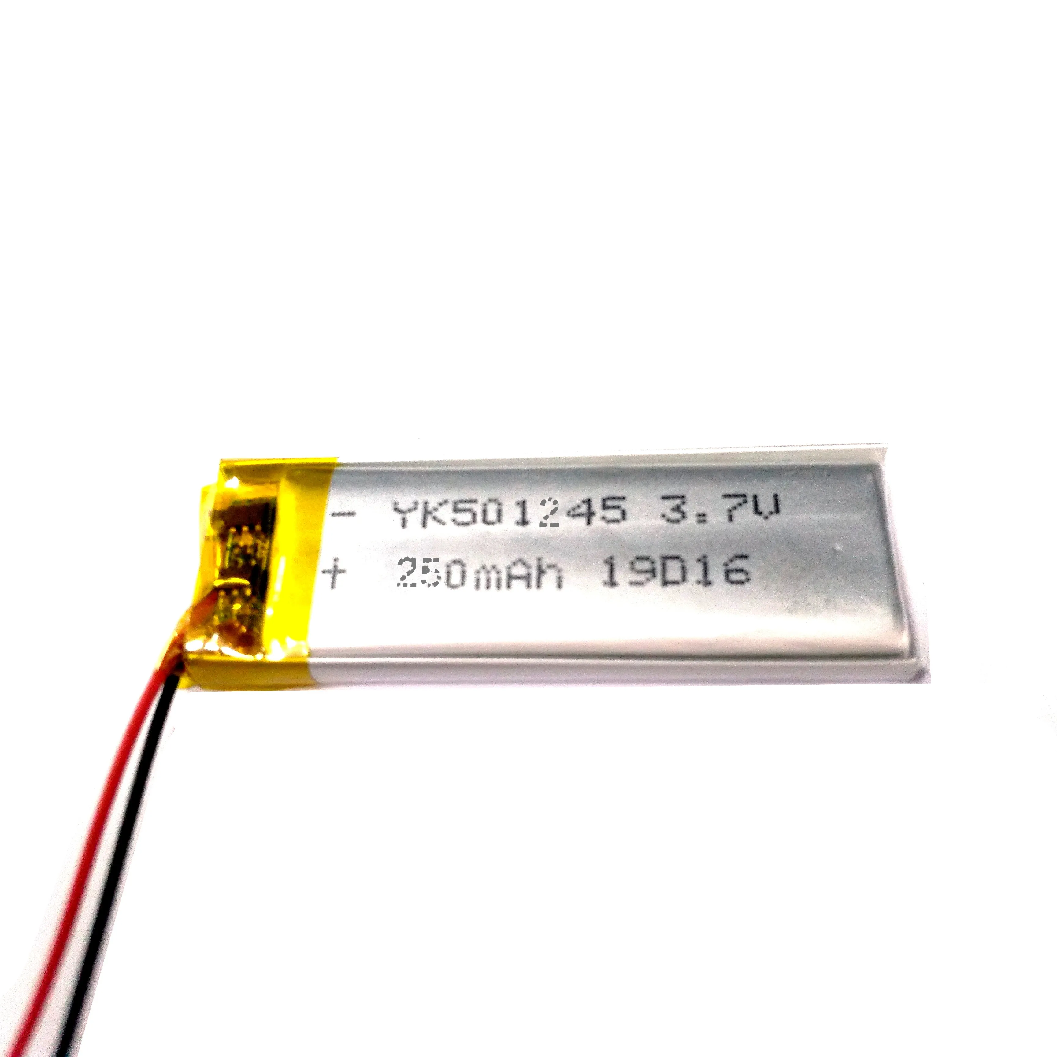 Factory high quality cobalt long strip 3.7v rechargeable 501245-250 mah lithium-ion li ion lithium polymer Battery