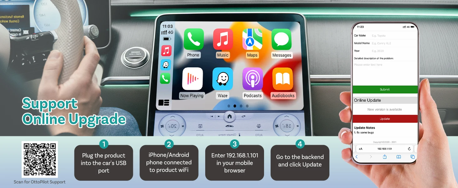 OTTOCAST Mini Pro Kabelloser CarPlay & Android Auto Adapter 2-in-1 5GHz WiFi Dongle Plug & Play Automatische Wiederverbindung für Benz VW Toyota – Detail 11