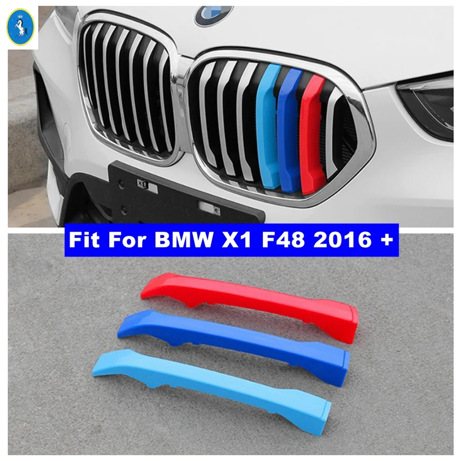 Car Front Grille Trim Strips Tricolor Racing Grille Strip Trim Clip Decoration Cover Trim Accessories For BMW X1 F48 2016 - 2021