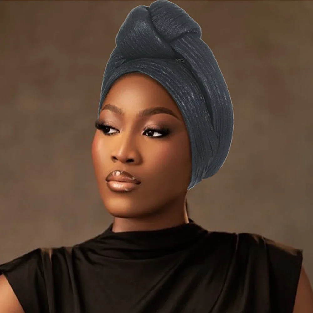

Glitter Knoted Turban Cap Women Muslim Hijab Hat Head Wrap African Auto Gele Headtie Nigeria Party Headwear Bonnet Headscarf New