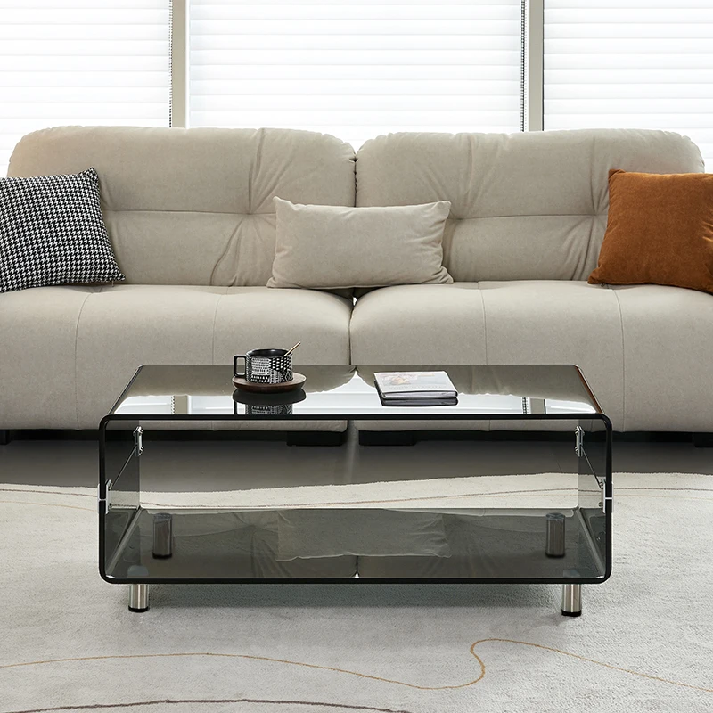 Glass coffee table, modern, simple, transparent rectangular living room, tea table, household mobile function table combination