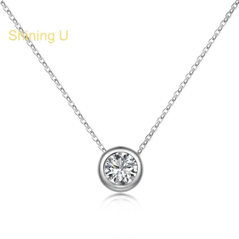 

Сияющий U S925 серебряный комплект ювелирных изделий с одним цирконом, серьги, ожерелье для женщин, ювелирные изделия с платиновым покрытием Cleanfit