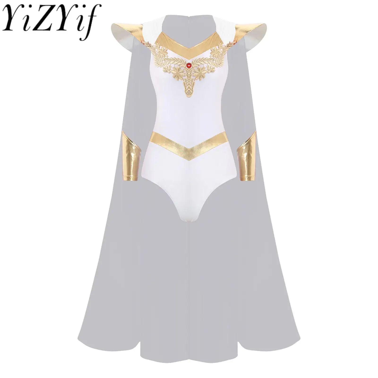 

Women's Halloween Ancient Greek Roman Hero Warrior Queen Cosplay Jumpsuit with Long Cloak Bodysuit for Cosplay Party Carnival