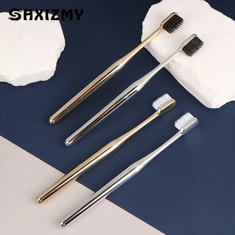 1Pc Luxury Soft Toothbrush Men Women Adult Tooth Brush Electroplate Gold Silver Color Dental Brushes Toothbrushes