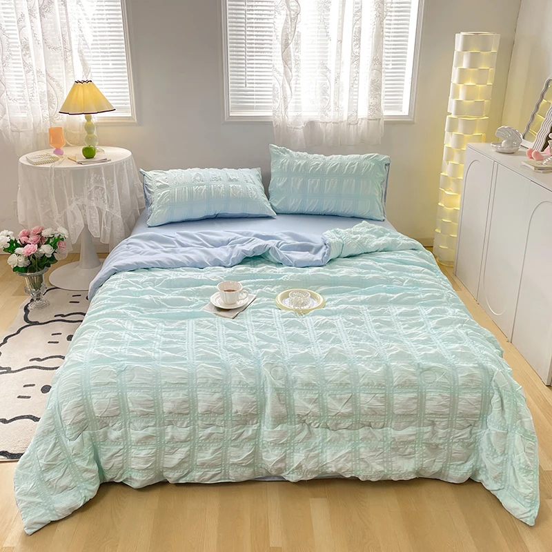 

Solid Color Seersucker Summer Quilt Simple Fashion Air-Conditioning Thin Comforter Skin Friendly Adult Children Thin Blanket