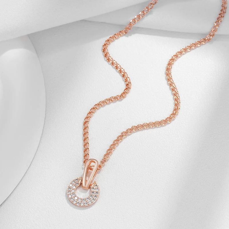Kinel Luxury Full Shiny Natural Zircon Pendant Necklace for Women Unique Design 585 Rose Gold Color Bride Wedding Jewelry Gift