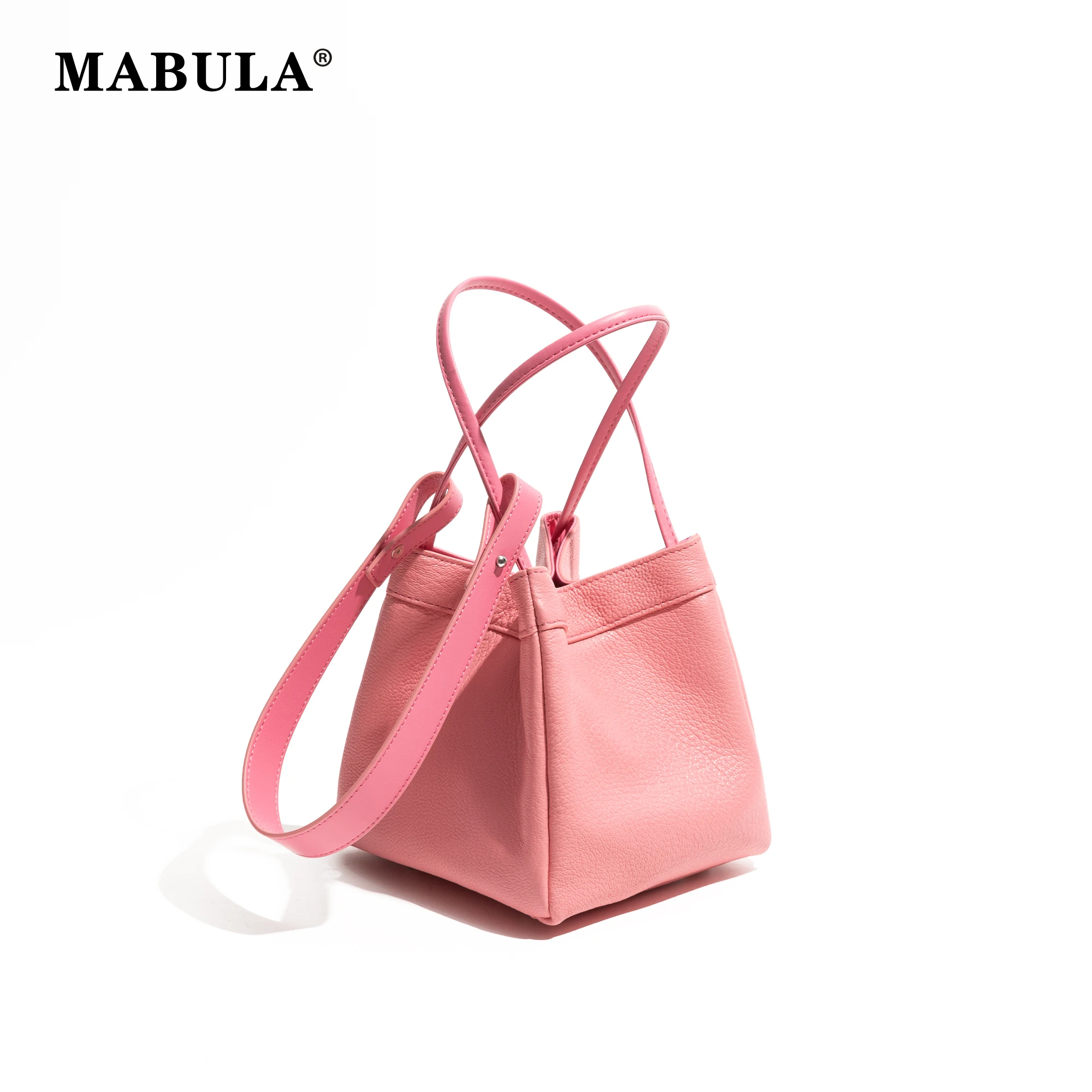 

MABULA Genuine Leather Fashion Busket Handbag Luxury Design Korean Style Shoulder Phone Purse For Female Lady Work Commuter Bag