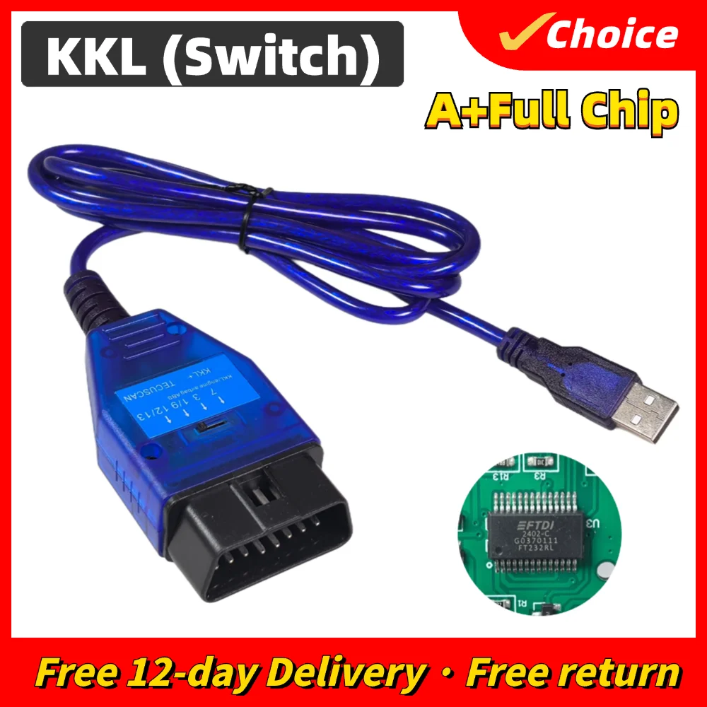 For VAG KKL Fiat ECUSCAN OBD2 Diagnostic Cable FTDI with Switch KKL CAN for VW/AUDU/Seat/Skoda Auto Car Scan Tool USB Interface