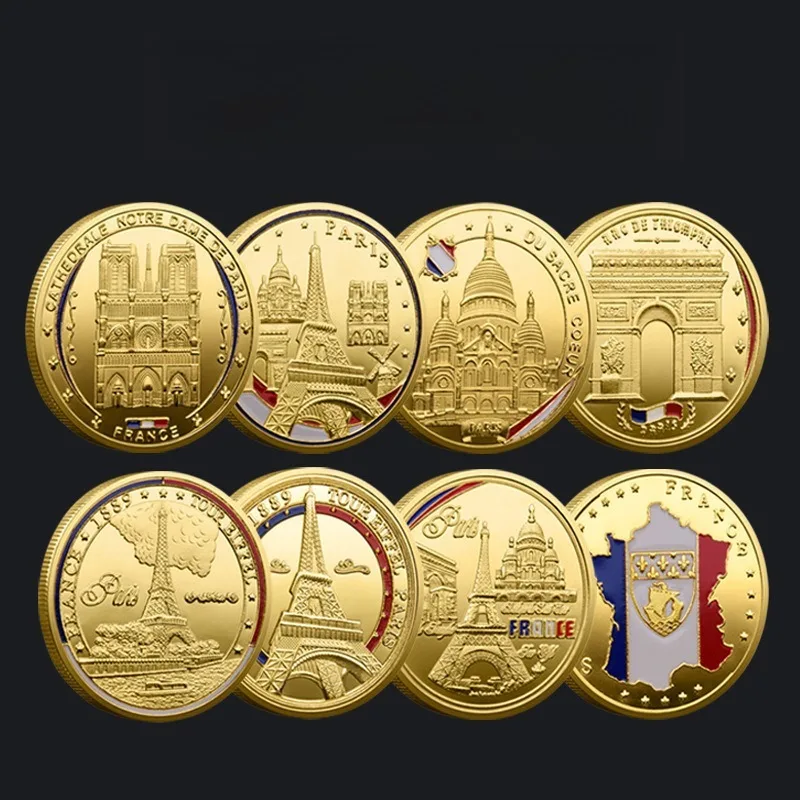French landmark architectural commemorative coins, Eiffel Tower Notre Dame commemorative coins ancient architectural gold coins