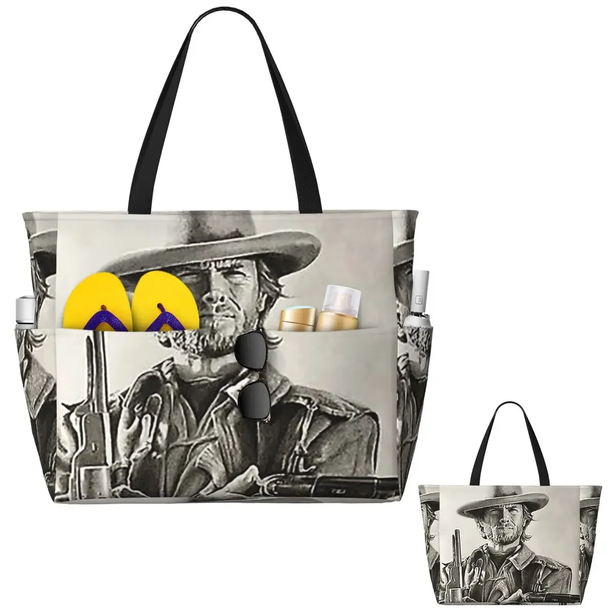 Clint Eastwood Sketch Beach Tote Bag Sport Gym Yoga Duffle Large Tote Bag Women Travel Bag Fitness bag