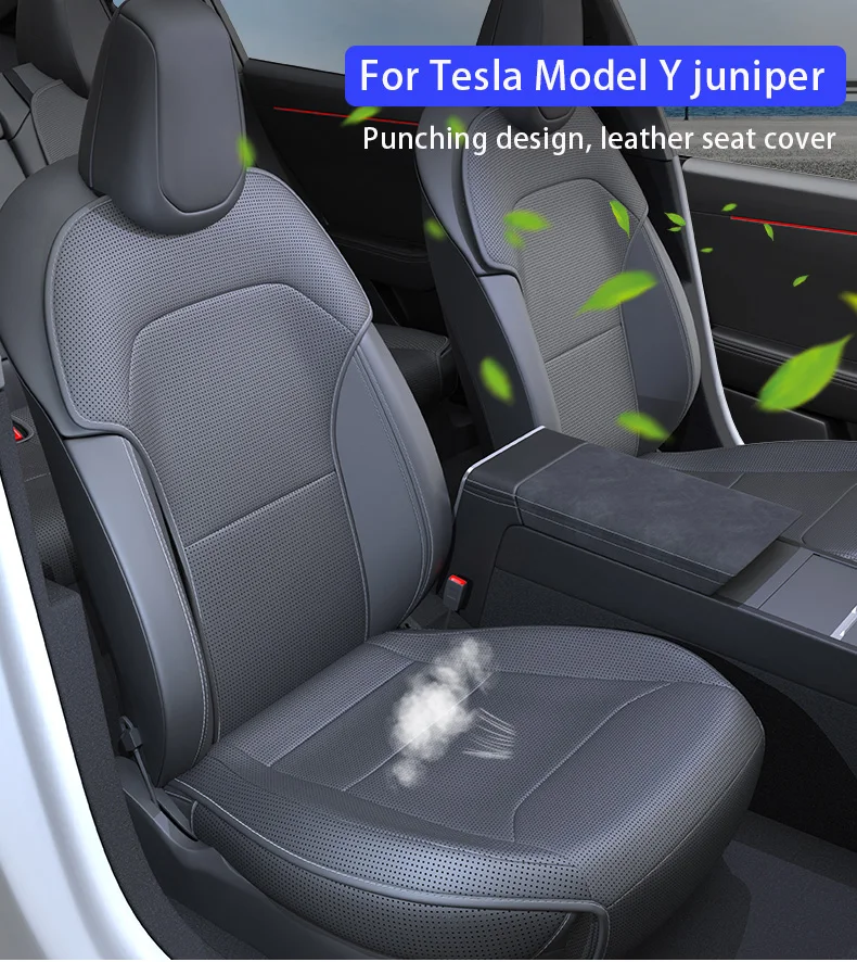 Für Tesla Model Y Juniper 2025 2026 Ledersitzbezug Sitzkissen Atmungsaktiv Komfortabel Nicht Erstickend Kein Schwitzen Autositzkissen – Detail 1